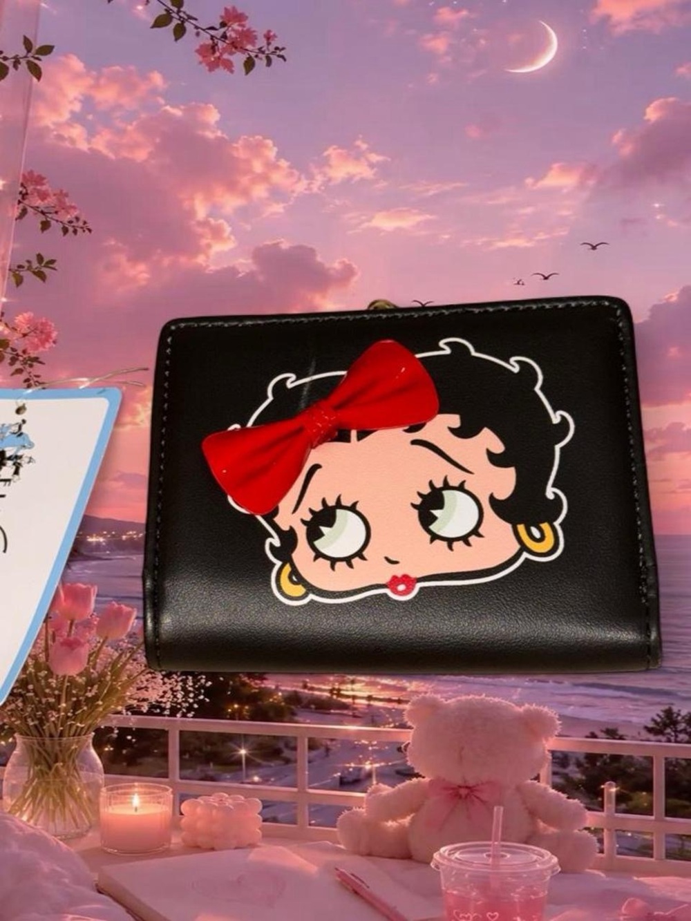 Betty Boop Black Wallet with Red Bow Accent